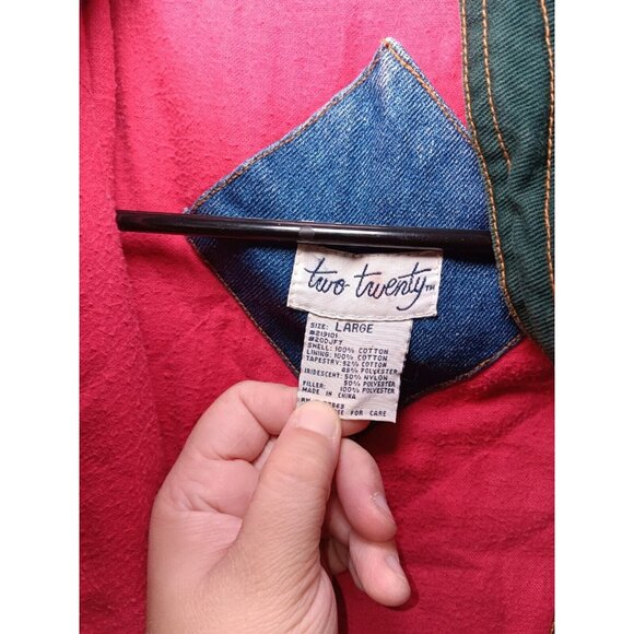Vtg 80s Two Twenty Womens Jacket Large Blanket Lined Denim Patchwork Grannycore - Picture 6 of 6